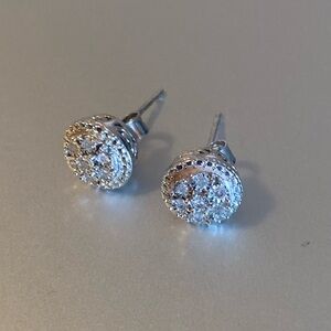 Diamond Round Halo Earrings, Sterling Silver Stamped 925, (1/10 ct. t.w.)